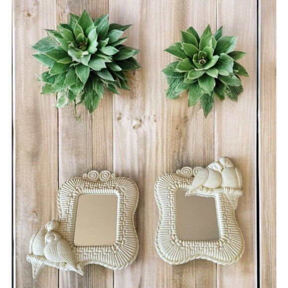 Vintage Homco Bird Wall Mirrors Set Of 2 White Framed - Picture 9 of 10